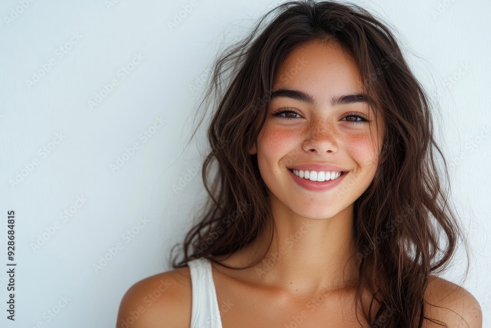 portrait of a young happy woman smiling on white background, Generative AI portrait of a young happy woman smiling on white background, Generative AI