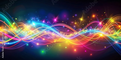 Cosmic Dance of Light Abstract Waveforms with Glittering Stars, abstract, colorful, glowing, fantasy, design