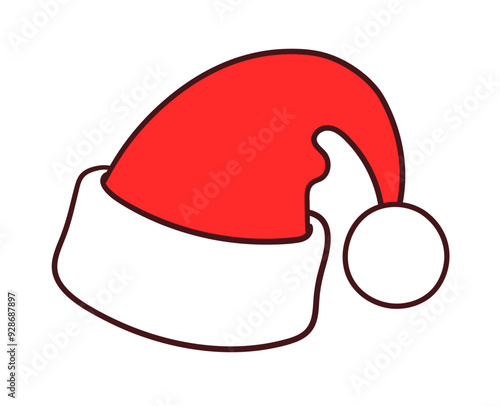 Vector illustration of color line art isolated Santa Hat design element photo