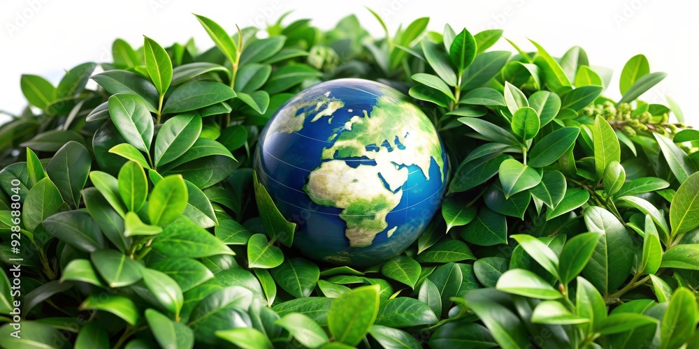 Earth Embraced by Nature, Globe, Green Leaves, Sustainability, Environment Earth Embraced by Nature, Globe, Green Leaves, Sustainability, Environment