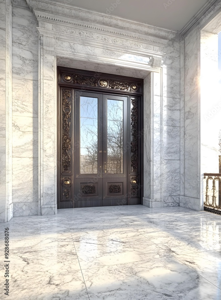 Ornate Double Doors With Marble Surround Ornate Double Doors With Marble Surround