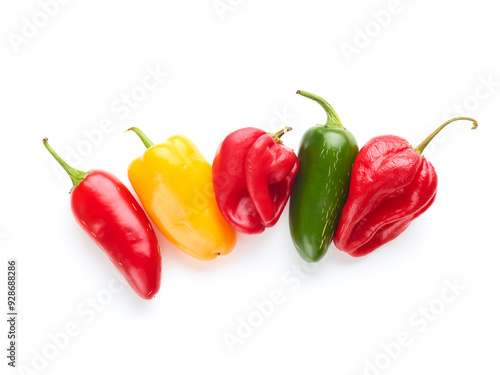 sweet, chili and bell peppers isolated on white background