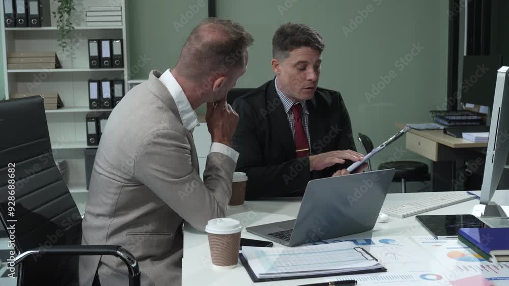 Caucasian middle-aged male businessperson and an Italian accountant are seated at a desk, engaging in a professional meeting, discussing various aspects of technology and innovation in their fields. Caucasian middle-aged male businessperson and an Italian accountant are seated at a desk, engaging in a professional meeting, discussing various aspects of technology and innovation in their fields.