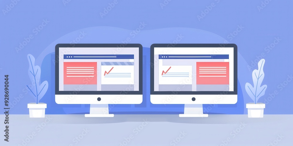 Two computer monitors displaying diverse user interfaces, showcasing digital task management and productivity. Two computer monitors displaying diverse user interfaces, showcasing digital task management and productivity.