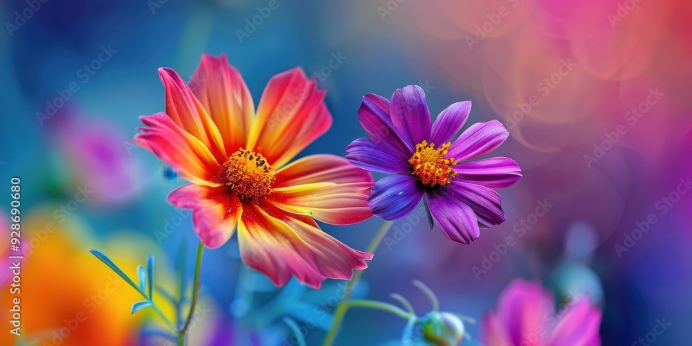 Vibrant flowers display striking colors and soft bokeh, creating a beautiful and enchanting atmosphere in nature. Vibrant flowers display striking colors and soft bokeh, creating a beautiful and enchanting atmosphere in nature.