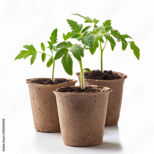 Wallpaper Mural Young tomato seedling sprouts in the peat pots Torontodigital.ca