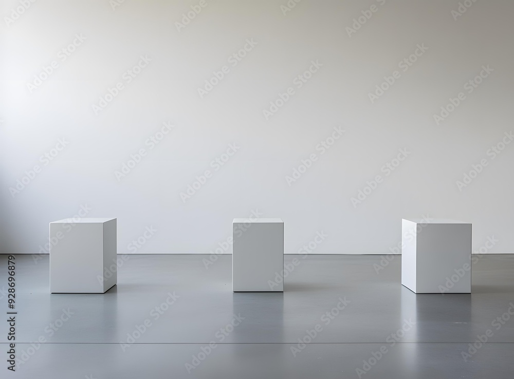 Three White Cubes in a Minimalist Room Three White Cubes in a Minimalist Room