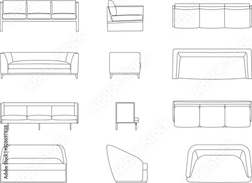 A set of sofa models with a view from three angels