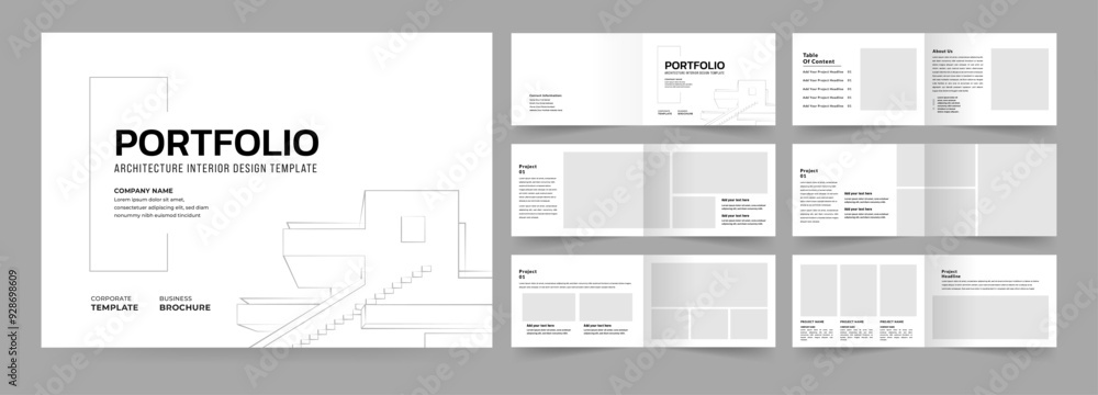 Landscape portfolio template for architecture and interior design, Use for annual report, proposal, portfolio, brochure, catalog, magazine, booklet.
