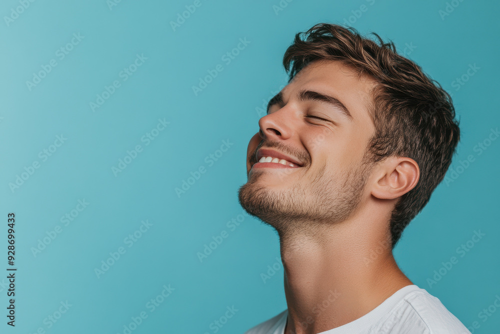 Fototapeta premium A close up of a man's face with his eyes closed