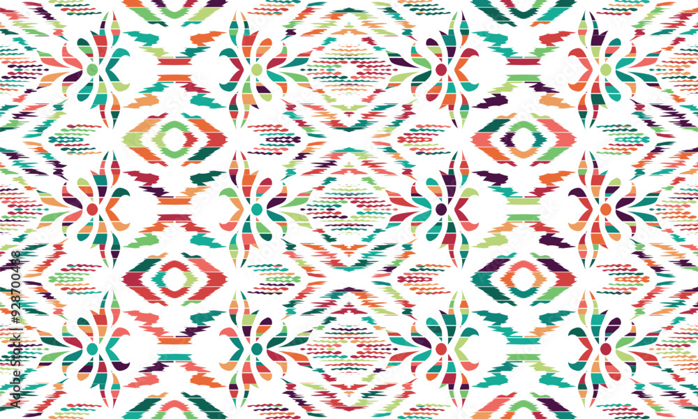 Abstract Ikat pattern with seamless design, perfect for ethnic-themed backgrounds, curtains, carpets, wallpapers, clothing, and decorations. Ideal for wrapping paper, batik, and other creative uses.