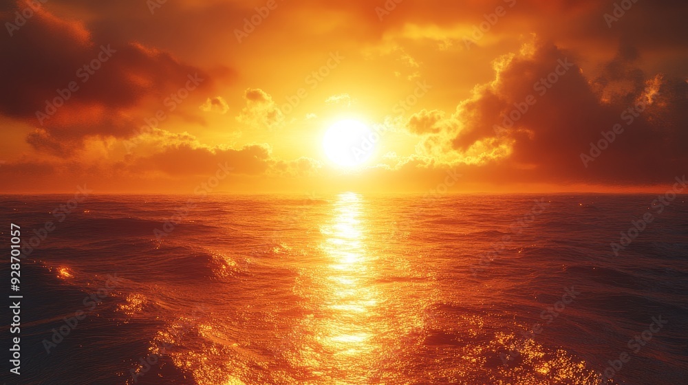 The sun is setting over the ocean, casting a warm glow on the water The sun is setting over the ocean, casting a warm glow on the water
