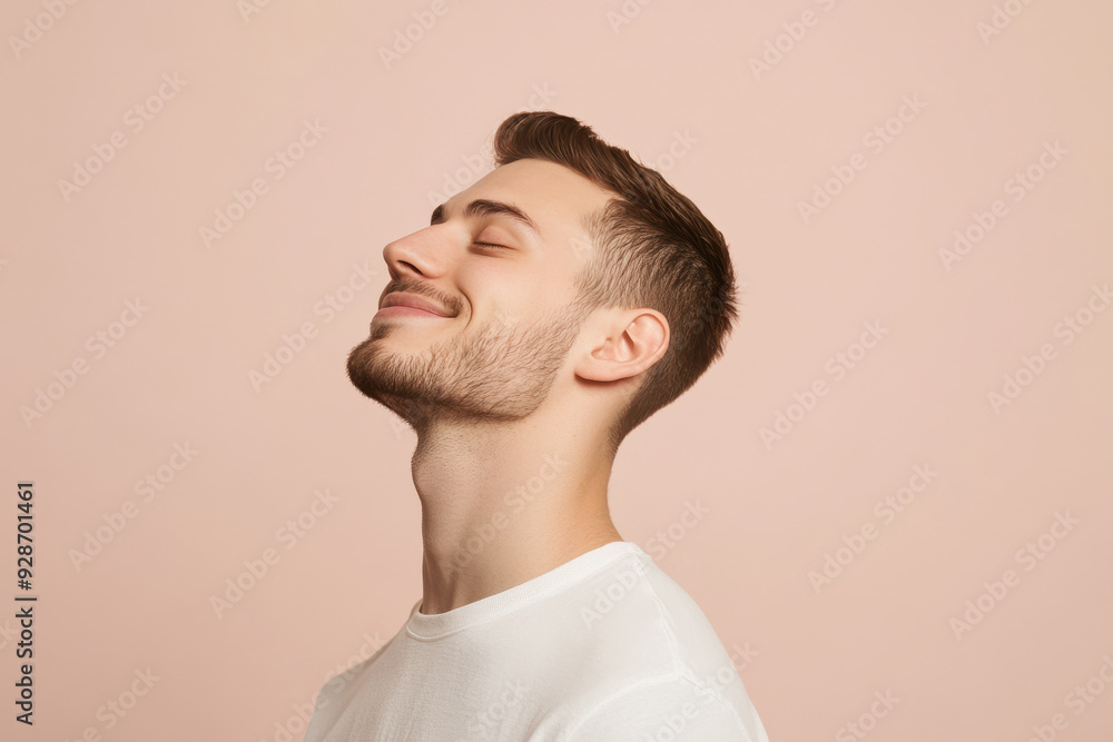 Obraz premium A close up of a man's face with his eyes closed