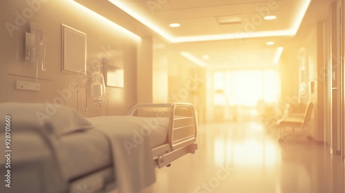 Hospital Room with Bed and Sunlight Streaming Through Window photo