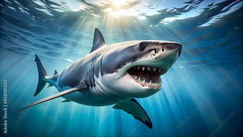 Dangerous shark with sharp teeth swimming in the ocean, predator, underwater, marine life, ocean, scary, predator, dangerous