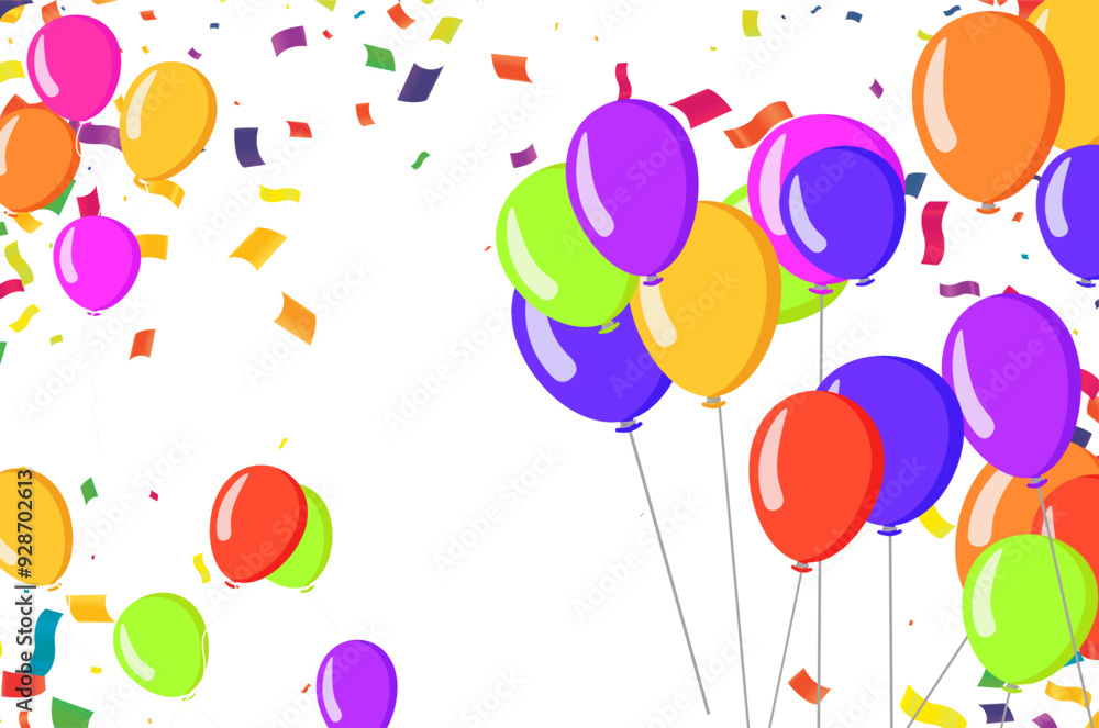 Beautiful balloons with flying confetti vector illustration isolated on white background Beautiful balloons with flying confetti vector illustration isolated on white background