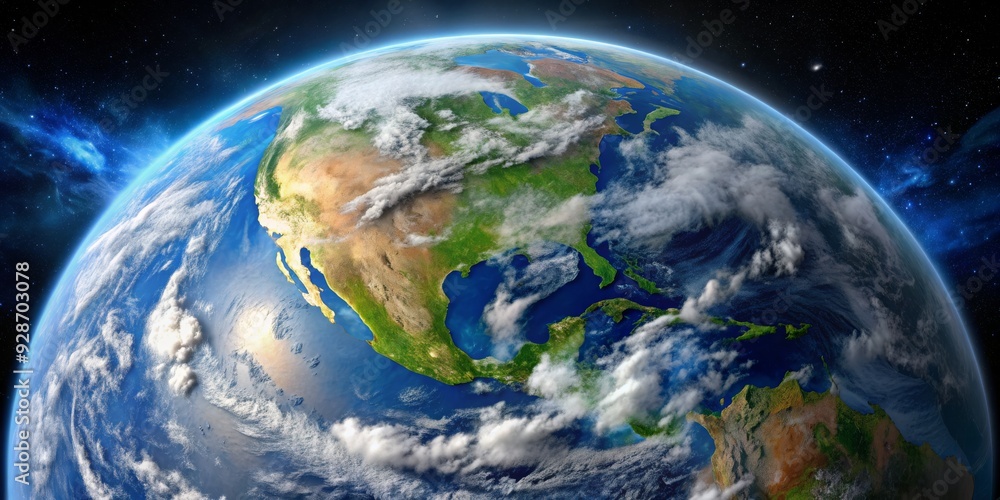 Fototapeta premium North America From Space, 3D Render, Earth, Clouds, Satellite View, North America, Earth