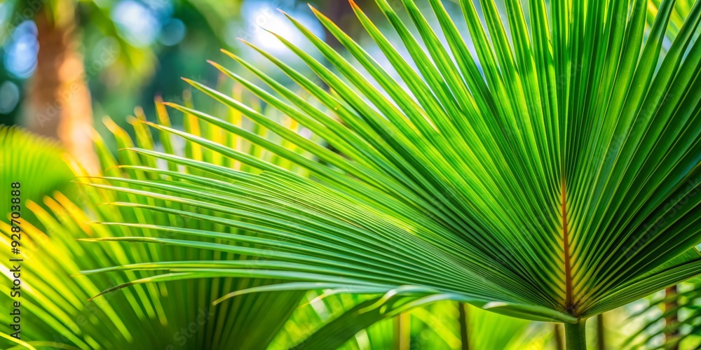 Fototapeta premium Palm Leaf Close-up, Green, Tropical, Nature , Texture , Pattern