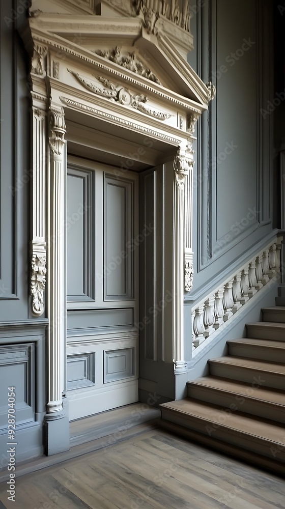 Fototapeta premium Classic White And Gray Doorway In Old Building