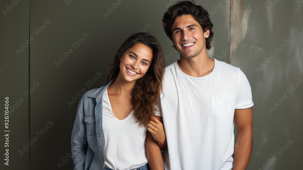 A young couple with Caucasian features is happily A young couple with Caucasian features is happily