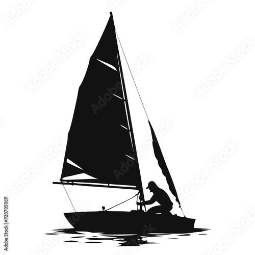 Sailing Silhouette: A simple yet powerful silhouette of a lone sailor at the helm of a sailboat, capturing the essence of adventure and freedom on the open water. The minimalist design evokes a sense 