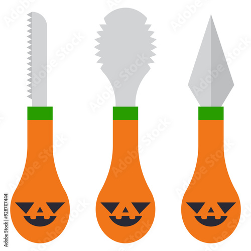 Pumpkin carving kit for kids vector cartoon illustration isolated on a white background.