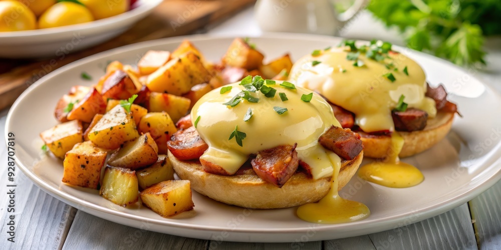 Savory Eggs Benedict with Potatoes and Hollandaise Sauce, breakfast, brunch, eggs benedict, hollandaise sauce Savory Eggs Benedict with Potatoes and Hollandaise Sauce, breakfast, brunch, eggs benedict, hollandaise sauce