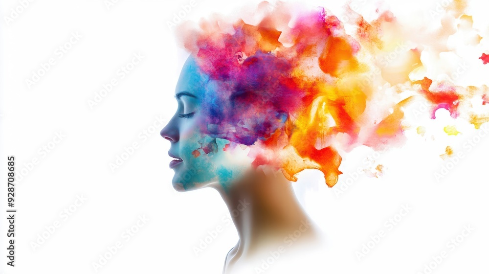 A vibrant illustration of creativity and imagination, showcasing colorful shapes emanating from a serene profile. A vibrant illustration of creativity and imagination, showcasing colorful shapes emanating from a serene profile.