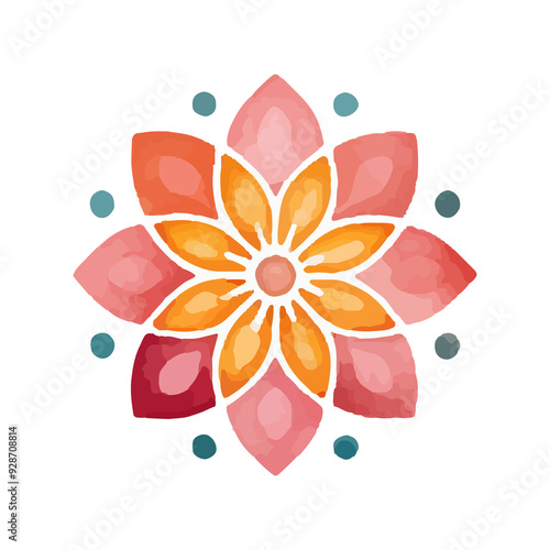 watercolor Mandala. Delicate watercolor flower mandala, Floral Watercolor Mandala Clipart, watercolor illustration of Muslim mandala Ramadan concept, Handcrafted Mandal PNG