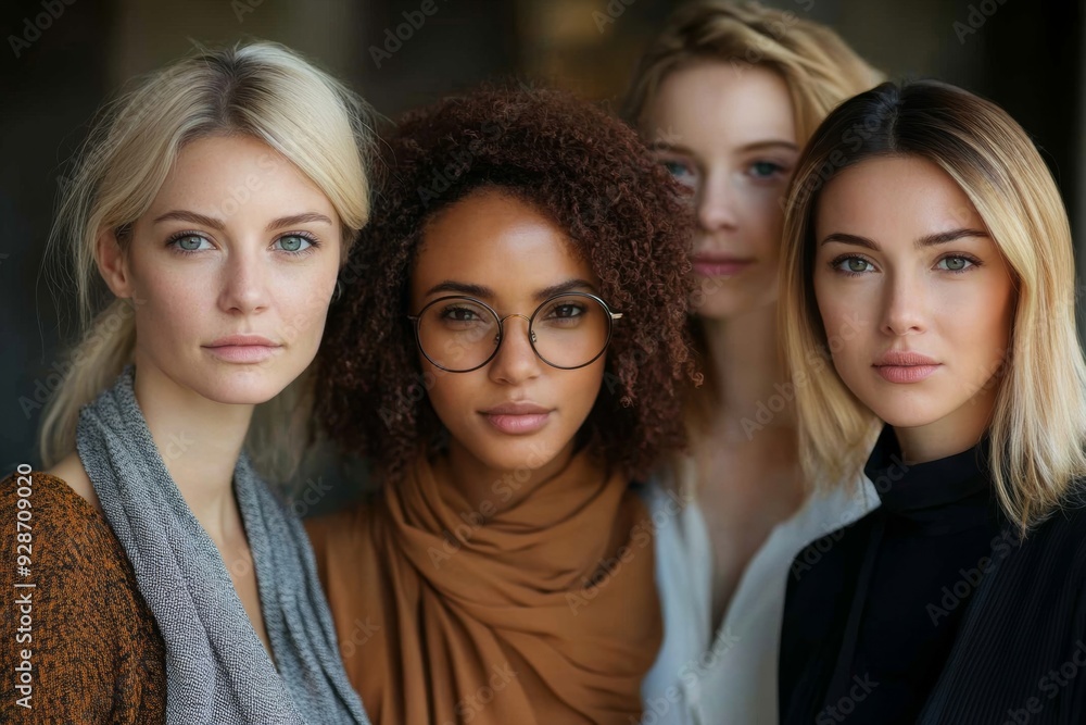 Obraz premium Diverse confident businesswomen standing together, Generative AI