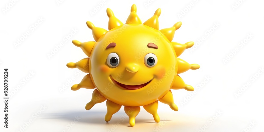 Smiling Yellow Sun 3D Cartoon Character, 3D Rendering, Cartoon Sun, Happy Sun ,White Background Smiling Yellow Sun 3D Cartoon Character, 3D Rendering, Cartoon Sun, Happy Sun ,White Background