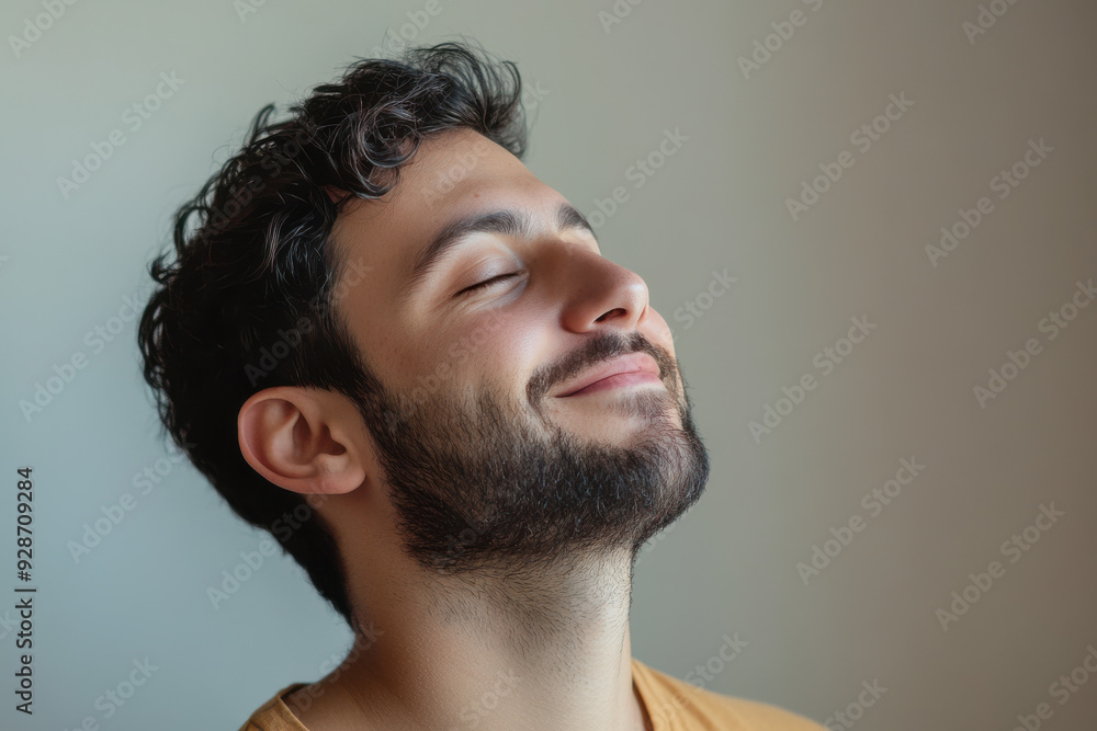 Fototapeta premium A close up of a man's face with his eyes closed