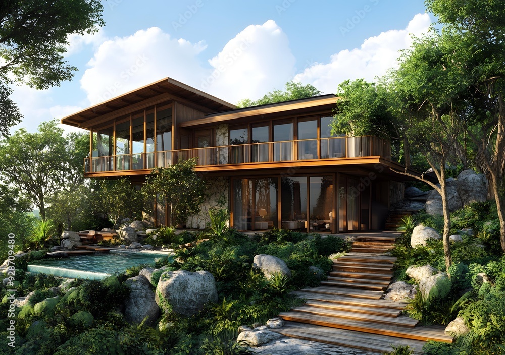 Modern House with Pool and Lush Greenery Modern House with Pool and Lush Greenery