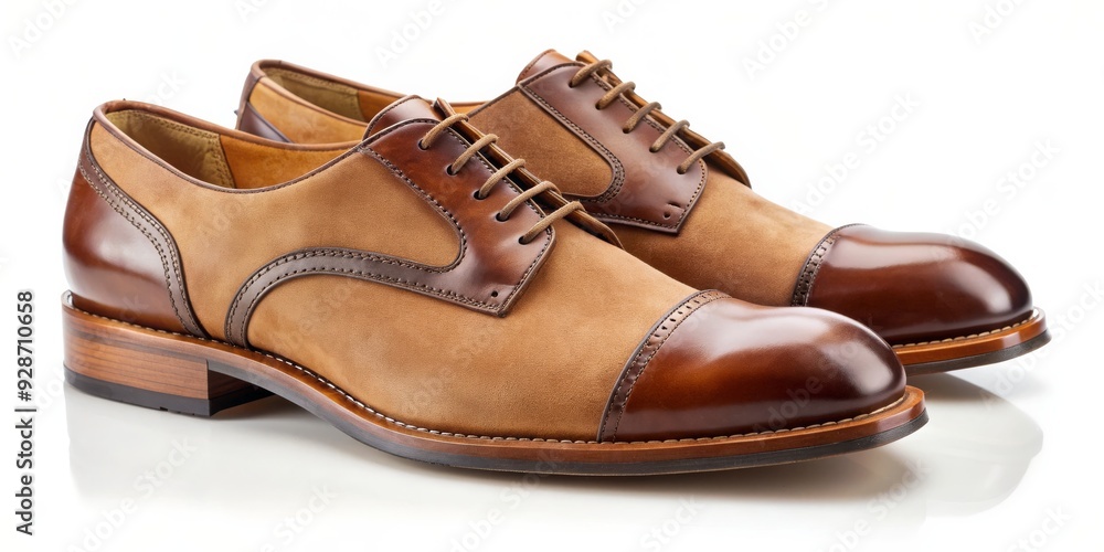Suede and Leather Oxfords, Two Tone Brown, White Background, Formal Footwear, Oxford Shoes, Leather, Suede Suede and Leather Oxfords, Two Tone Brown, White Background, Formal Footwear, Oxford Shoes, Leather, Suede