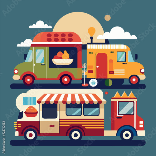 Editable Ice cream food truck illustration