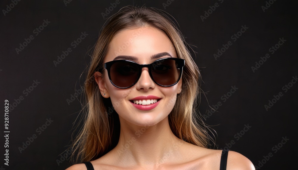 Portrait of happy woman on black background Portrait of happy woman on black background