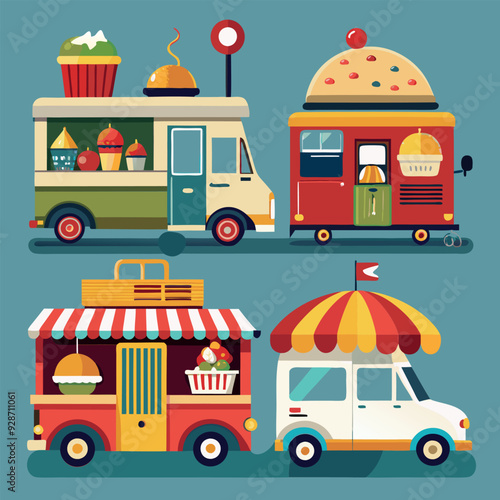 Editable Ice cream food truck illustration