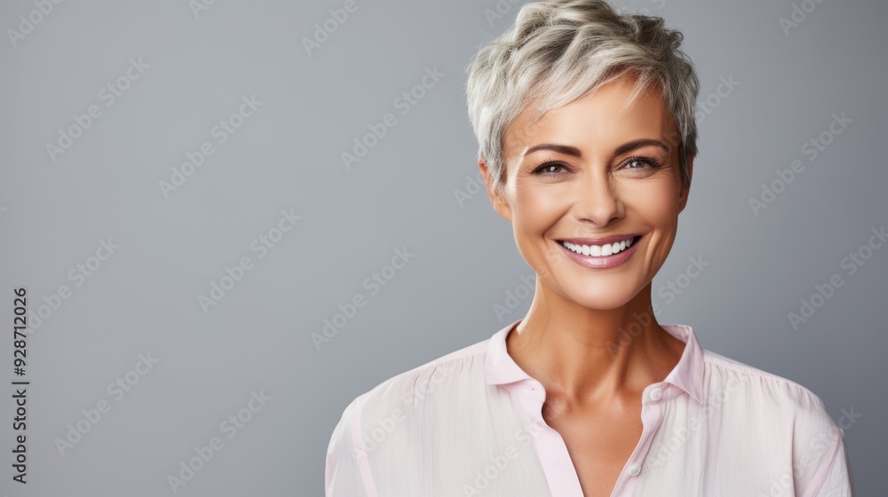 Confident short-haired woman smiling Confident short-haired woman smiling