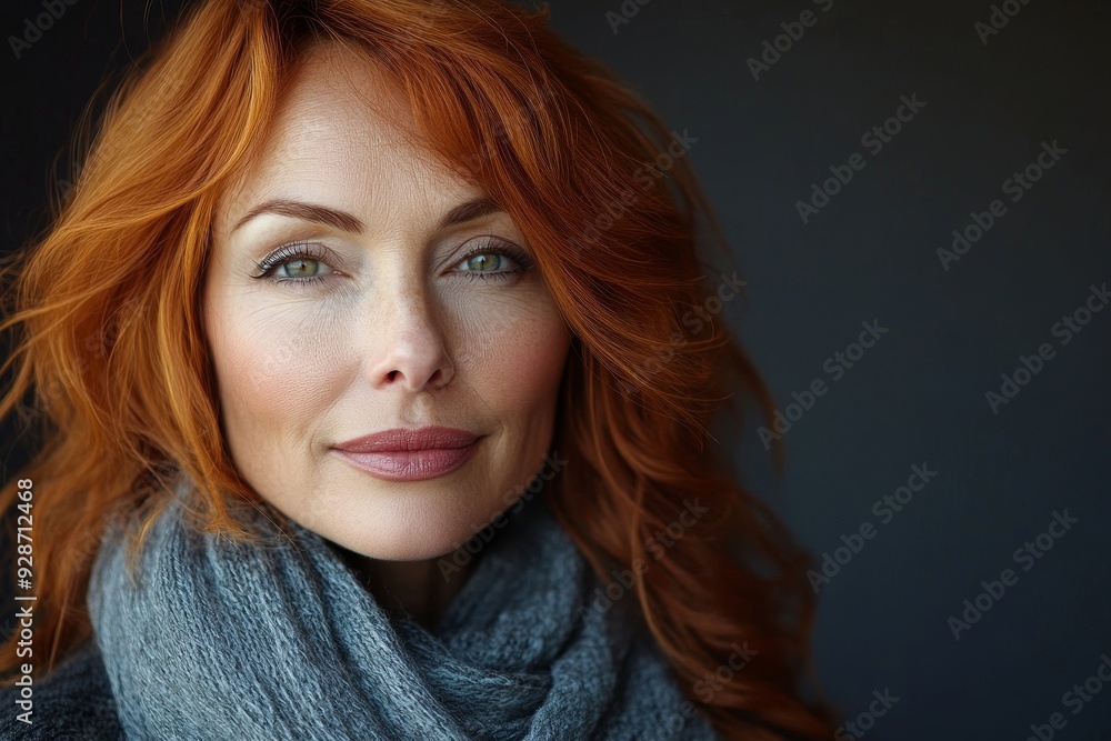 Naklejka premium Mature beautiful woman with red hair, Generative AI