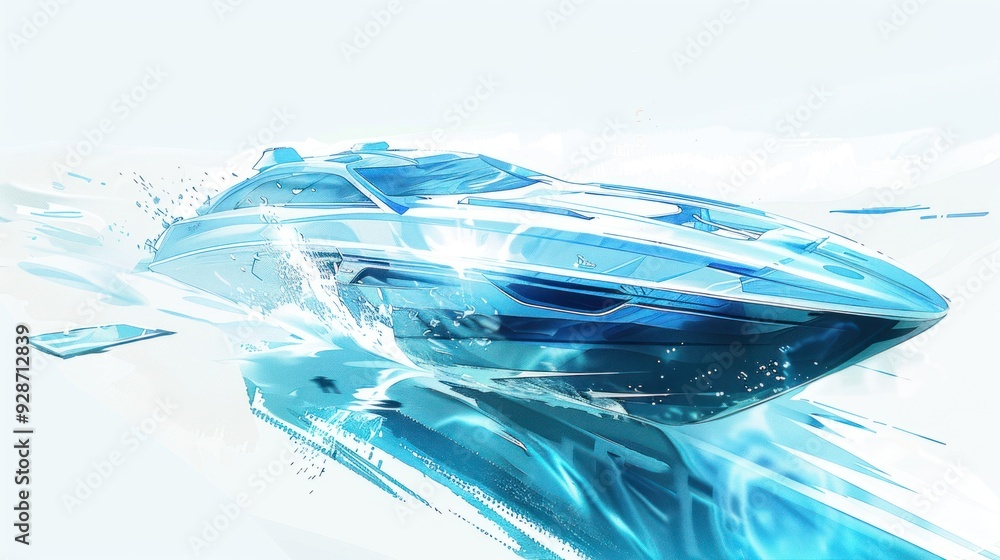 Fototapeta premium Blue Speedboat Cutting Through Water