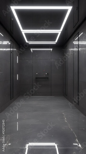 Modern Minimalist Elevator Interior Design with Square Ceiling Lights