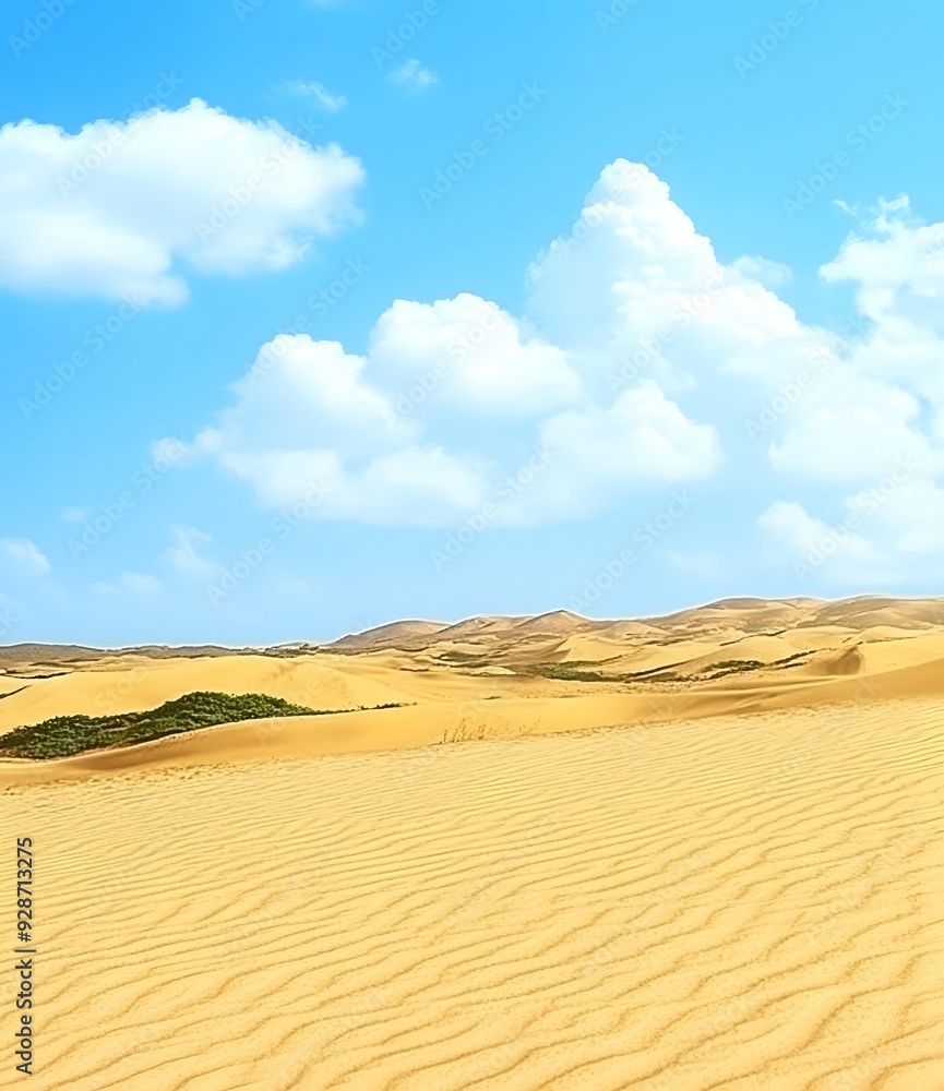 Desert Landscape with Blue Sky and White Clouds Desert Landscape with Blue Sky and White Clouds