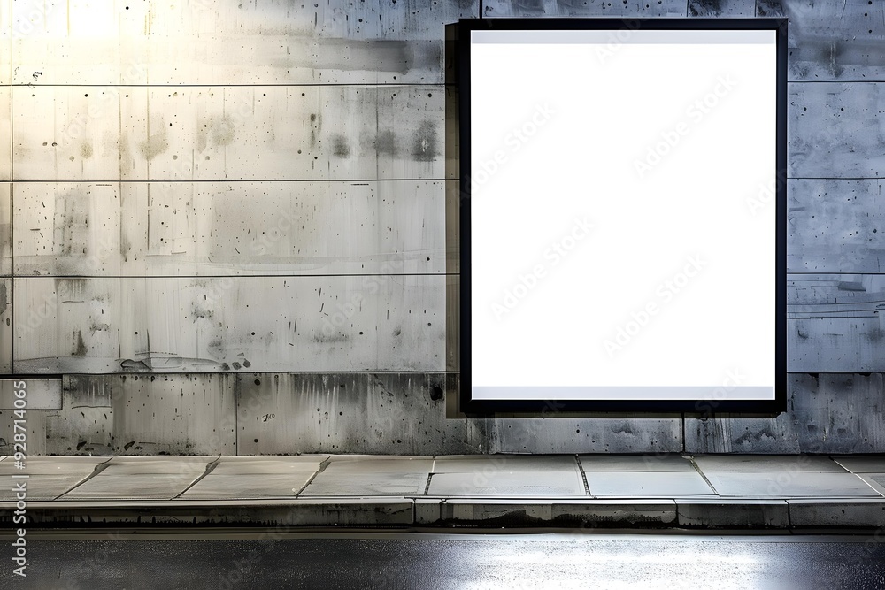 Blank Billboard on Concrete Wall at Night Blank Billboard on Concrete Wall at Night