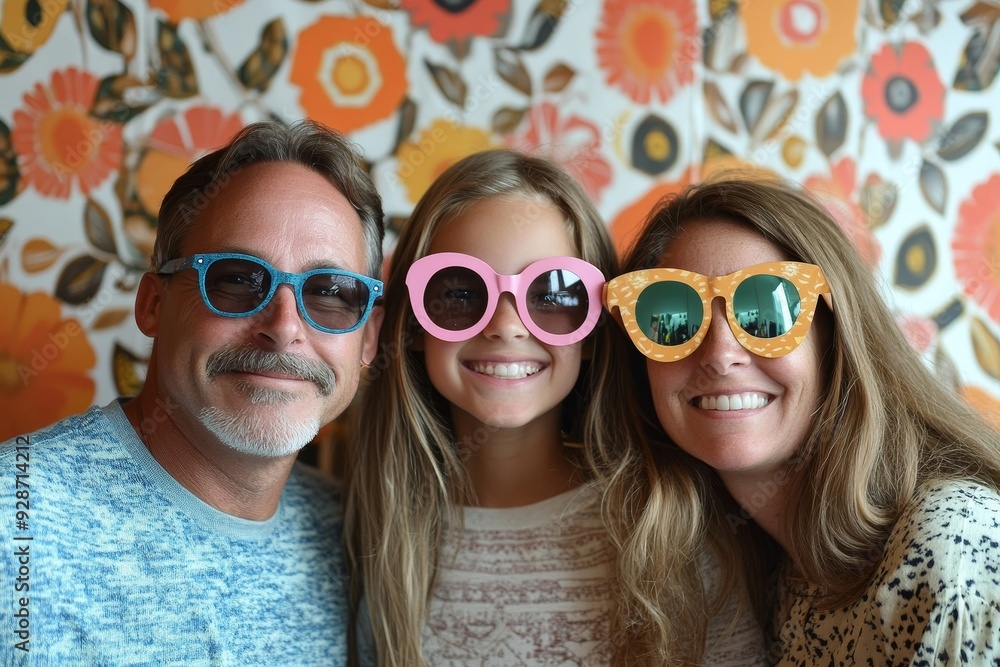 young family mom dad daughter pose photo booth funny props, Generative AI young family mom dad daughter pose photo booth funny props, Generative AI