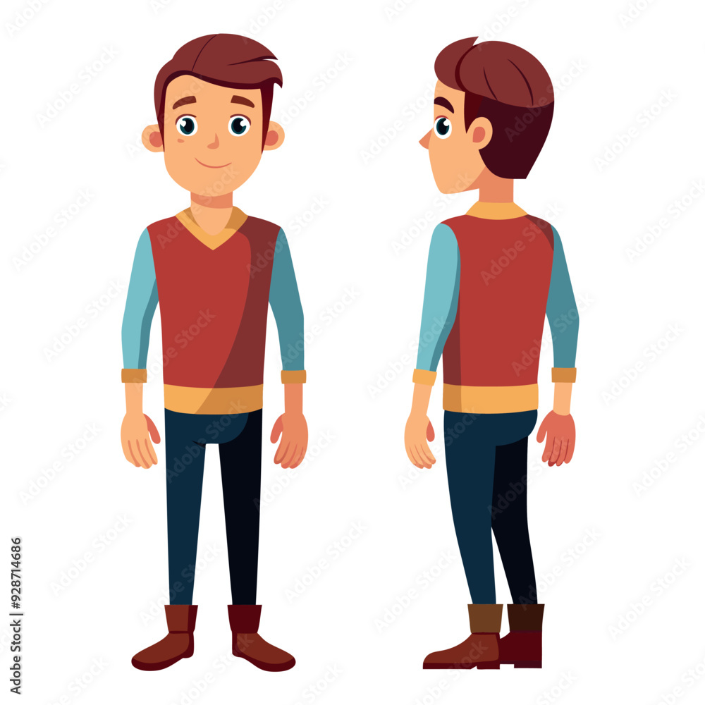 Front and back view of man character Front and back view of man character