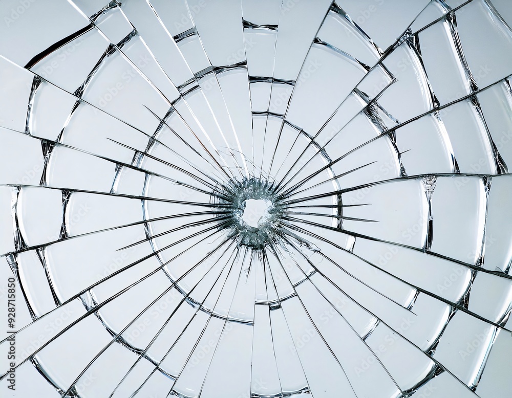 Close up photo of shattered glass with concentric cracks emanating from the impact site Close up photo of shattered glass with concentric cracks emanating from the impact site
