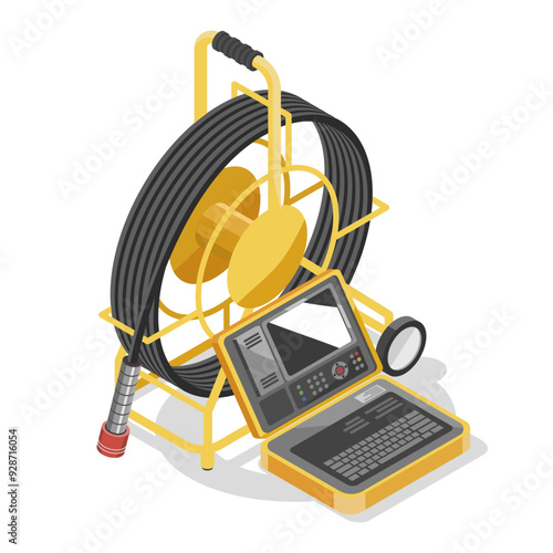 Sewer Pipe inspection camera Tools Wastewater from industrial inspection concept isometic isolated illustration