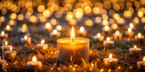 Warmth of Candles in a Hay Field, candlelight, hope, remembrance , peace