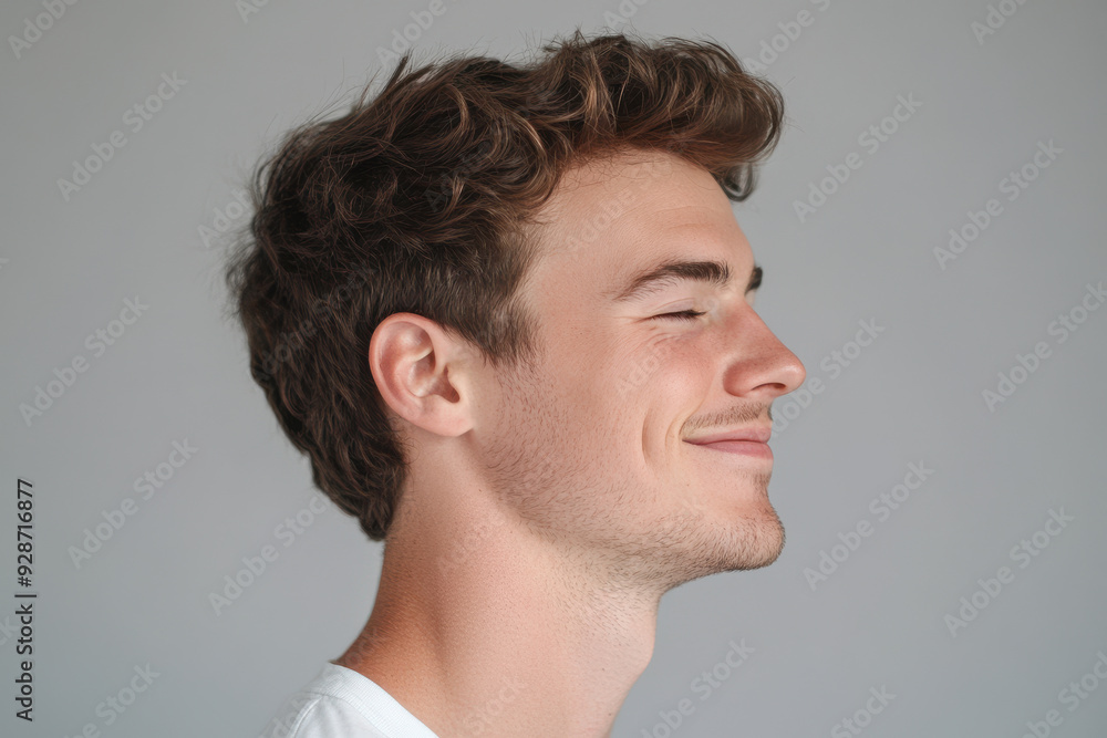 Obraz premium A close up of a man's face with his eyes closed