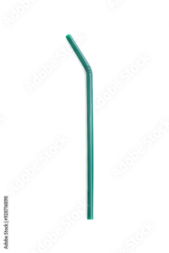 Green plastic straw isolated on white background, Plastic drinking straw